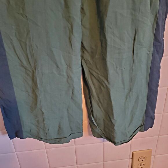 The Row Green Blue Stripe Cuffed Hem Straight Leg Slacks Pants Womens Size 8 - Picture 7 of 16